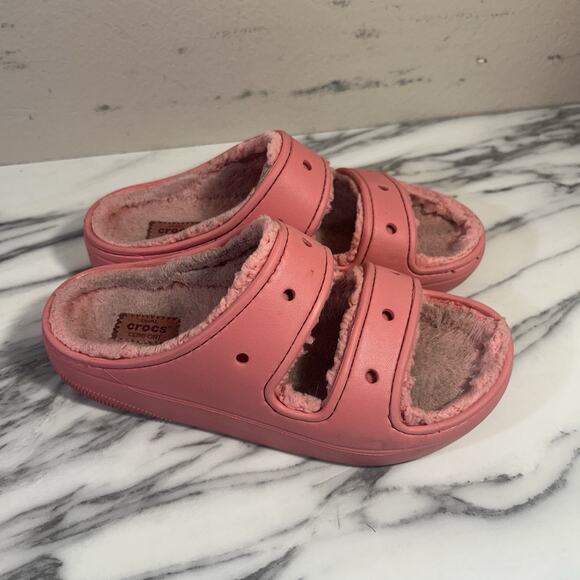 CROCS Shoes - Crocs Cozzzy Sandals Womens 8 Pink Fuzzy Slip On Slides Shoes Slippers‎ Sherpa